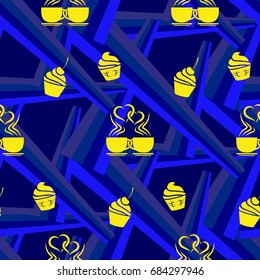 Pattern. Background texture. cakes, ice cream, coffee, croissant.