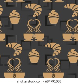 Pattern. Background texture. cakes, ice cream, coffee, croissant.