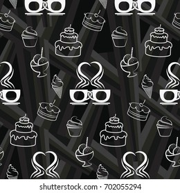 Pattern. Background texture. cakes, ice cream, coffee, croissant.