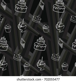 Pattern. Background texture. cakes, ice cream, coffee, croissant.