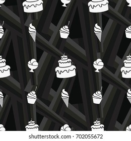 Pattern. Background texture. cakes, ice cream, coffee, croissant.