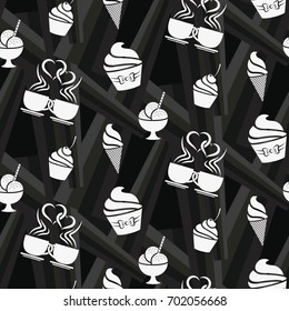 Pattern. Background texture. cakes, ice cream, coffee, croissant.