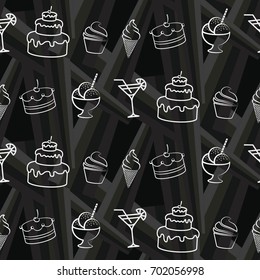Pattern. Background texture. cakes, ice cream, coffee, croissant.