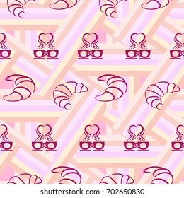 Pattern. Background texture. cakes, ice cream, coffee, croissant.