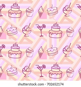 Pattern. Background texture. cakes, ice cream, coffee, croissant.