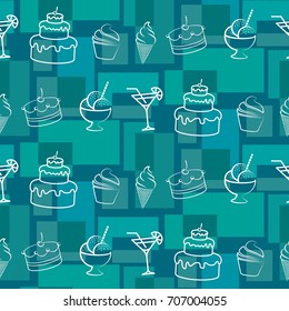 Pattern. Background texture. cakes, ice cream, coffee, cocktail.