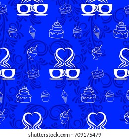 Pattern. Background texture. cakes, ice cream, coffee,.