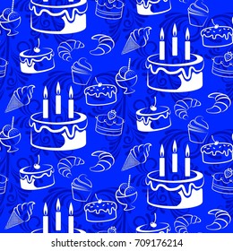 Pattern. Background texture. cakes, ice cream, coffee, croissant.