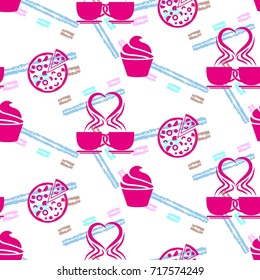 Pattern. Background texture. cakes, ice cream, coffee, croissant.