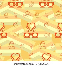 Pattern. Background texture. cakes, ice cream, coffee, croissant.