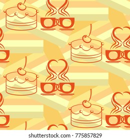 Pattern. Background texture. cakes, ice cream, coffee, croissant.