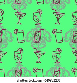 Pattern. Background texture. Cocktail, shake, drink, juice, glass.