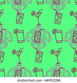 Pattern. Background texture. Cocktail, shake, drink, juice, glass.