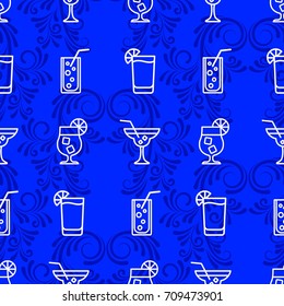 Pattern. Background texture. Cocktail, shake, drink, juice, glass.