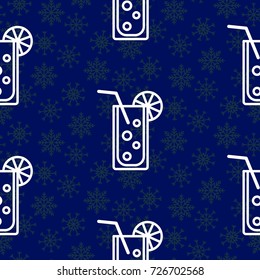 Pattern. Background texture. Cocktail, shake, drink, juice, glass. Blue snowflakes.