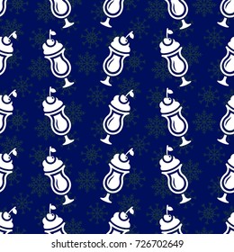 Pattern. Background texture. Cocktail, shake, drink, juice, glass. Blue snowflakes.