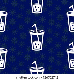Pattern. Background texture. Cocktail, shake, drink, juice, glass. Blue snowflakes.