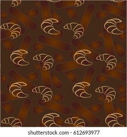 Pattern. Background texture croissants, coffee.