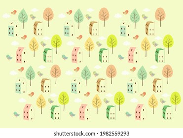 fondo de patrón con formas de casas de aves arbóreas