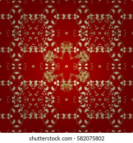 Pattern background wallpaper with gold antique floral medieval decorative 3d flowers, leaves and gold pattern ornaments. Red on background. Seamless royal luxury golden baroque damask vintage. Vector.