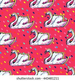 Pattern, background, wallpaper. Swan on background seamless illustration. Swan vector seamless
