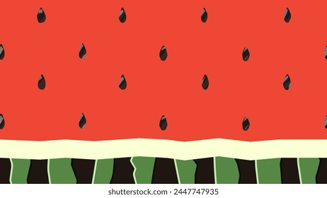 Pattern background of watermelon slice, cross sections, rind, and seeds
