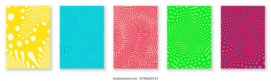 Pattern backgrounds with abstract organic or groovy psychedelic color squiggle lines. Vector organic patterns for modern trendy backgrounds