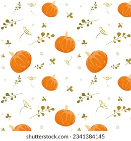Pattern backround with pumpkins and leaves