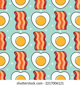 Pattern bacon and fried eggs. Vector hand drawn doodle style cartoon character illustration icon design. Pattern bacon and fried eggs friends concept