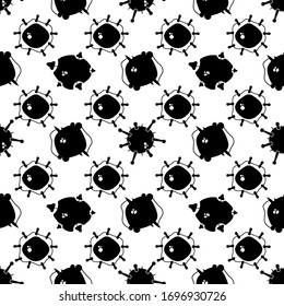 pattern of bacteria, virus, cells with tentacles and white blood cells
