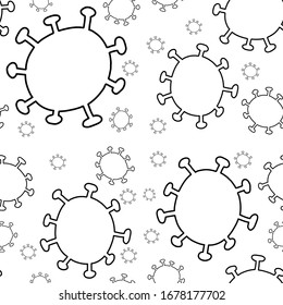 Pattern of  
bacterium coronovirus with eyes and fangs on white background. simple vector illustration. Coronovirus Prevention 2019-ncov covid-19