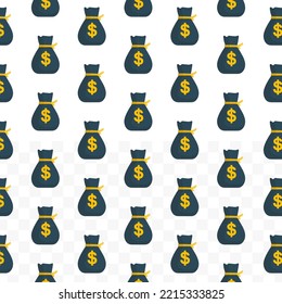 Pattern Of Bag Of Money On Transparent Background (PNG) With Mini Doodle (icons). Vector Illustration