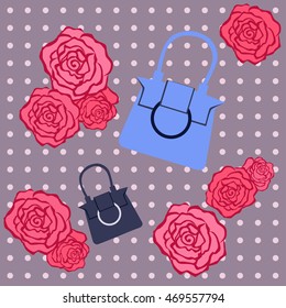 pattern with bags and flowers polka dot