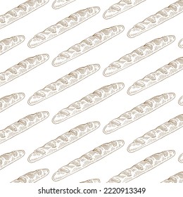 a pattern from a baguette. seamless pattern of a long yellow baguette drawn for a bakery template