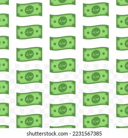 Pattern of Bahraini dinar banknotes on transparent background with mini doodle (icon) and green color. Vector Illustration