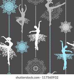 Pattern with ballerinas and snowflakes  Retro Christmas pattern Seamless christmas background