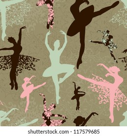 Pattern with ballerinas and snowflakes  Retro Christmas pattern Seamless christmas background