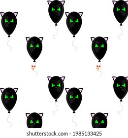 Pattern . Balloons black cat. Halloween . Festive gift wrapping . Clothing textiles .