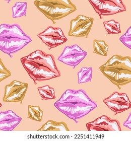 A pattern of balloons in the form of lips. Pearl balls with sequins. Background for printing on textiles and paper. Gift wrapping for Valentine's Day. gift wrapping in the theme of Valentine's day