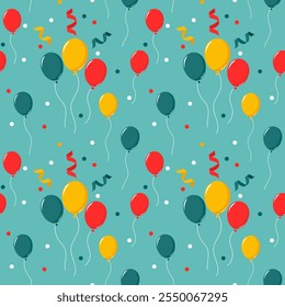 A pattern of balloons and streamers. For decorating a holiday event. 