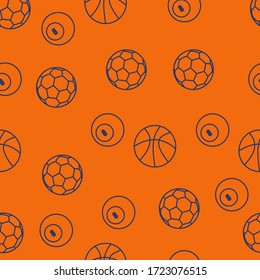 
Pattern with balls.. Seamless pattern on sports theme, soccer ball, basketball billiard on a colored background, green and orange vector illustration.