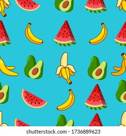 Pattern Of Banana, Avocado and Watermelon. 
simple design, vector patter of fruit. good for wall decoration