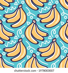 pattern of banana hand drawing with icons and design elements
