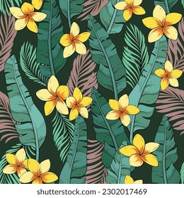 pattern of banana leaves and plumeria