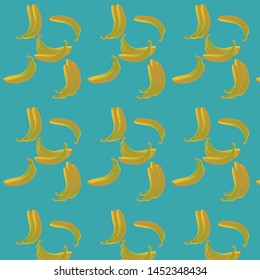 Pattern with banana on blue background. Summer simple print. Vector illustration. Good for summer invitation, birthday card, poster, surface texture, fabric print.