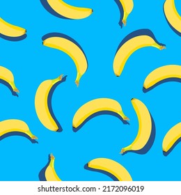 patrón con Banana sobre fondo azul. patrón incoloro y transparente. patrón de verano