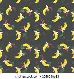 pattern with bananas and leaves. banana-watermelon. a joke of nature.