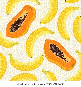Pattern with bananas, papaya in mosaic style