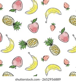 Um padrão de bananas e abacaxi com uma imagem de um abacaxi
