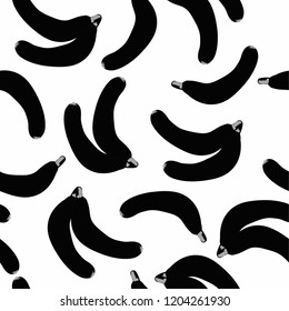 A pattern of bananas. White background, black bananas. Simple seamless pattern.